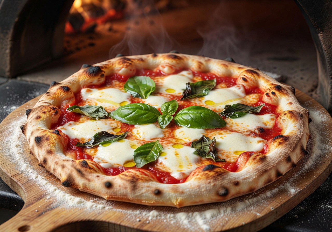 Authentic Italian Pizza Margherita with fresh basil and mozzarella